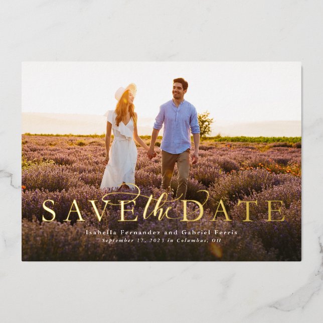 Save the date simple elegant horizontal one photo (Front)