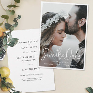 Save The Date Simple Elegant Modern Script Photo Enregistrer la