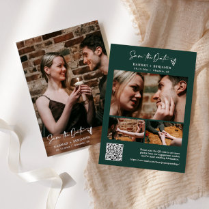 Save The Date Simple Elégant moderne Emerald vert QR Code photo