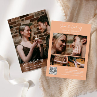 Save The Date Simple Elégant Moderne Pêche Boho QR Code Photo