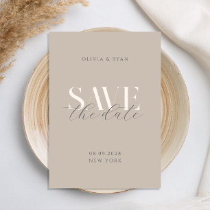 Save The Date Simple Élégant Moderne Taupe Beige Chic Mariage
