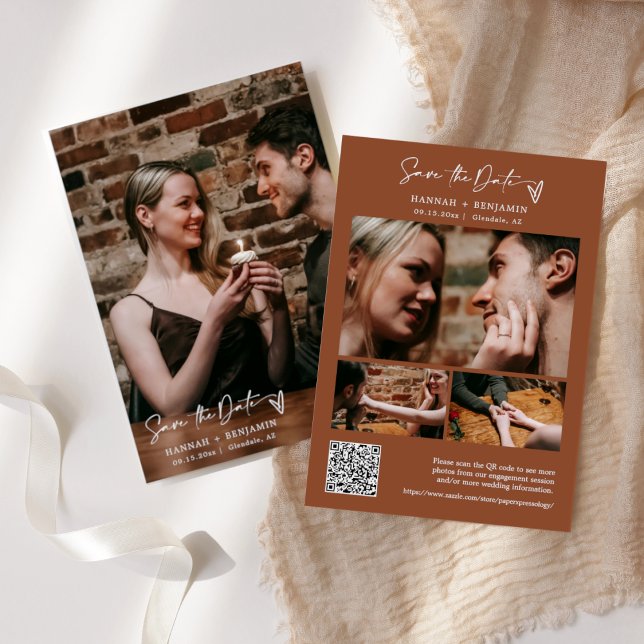Save The Date Simple Elegant Moderne Terracotta QR Code Photo (Créateur téléchargé)