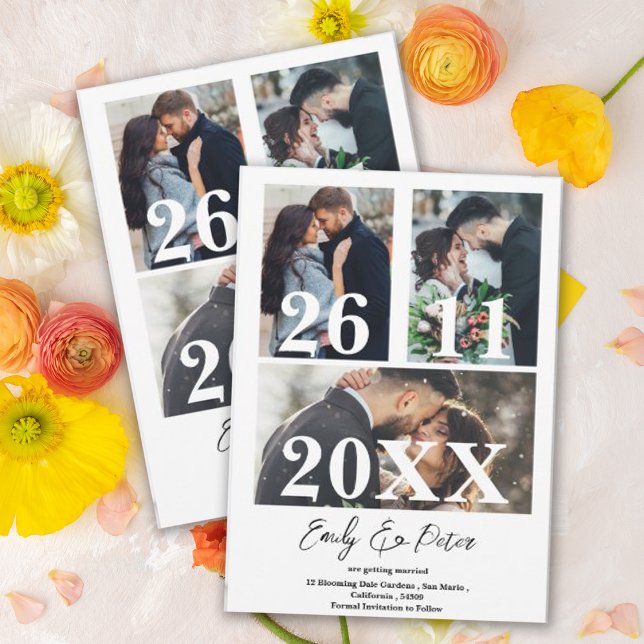 Save The Date Simple Elegant Multi Photo Wedding Enregistrer la  (Simple Elegant Multi Photo Wedding Save the Date Invitation )