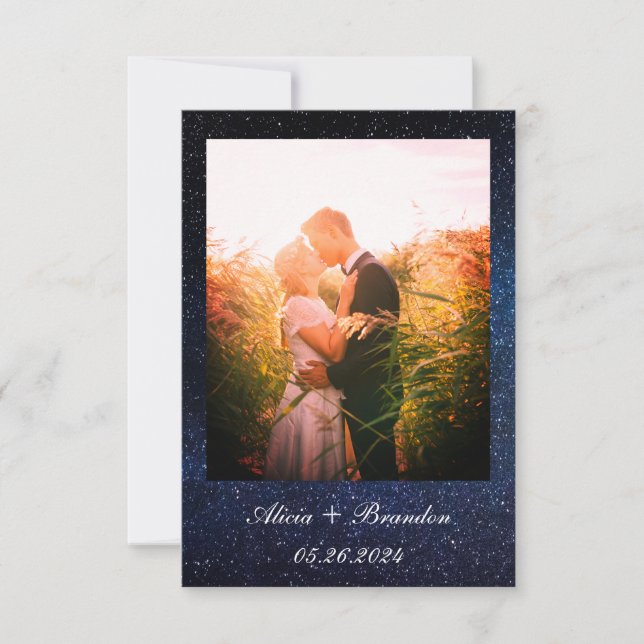 Save The Date Simple Elégant Photo Galaxy Céleste Texte Mariage (Devant)