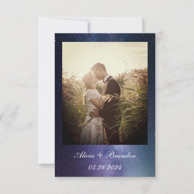 Save The Date Simple Elégant Photo Galaxy Céleste Texte Mariage (Devant)