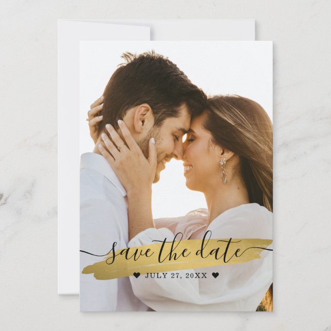 Save The Date Simple Elegant Rustic Gold Enregistrer La Date Pho (Devant)