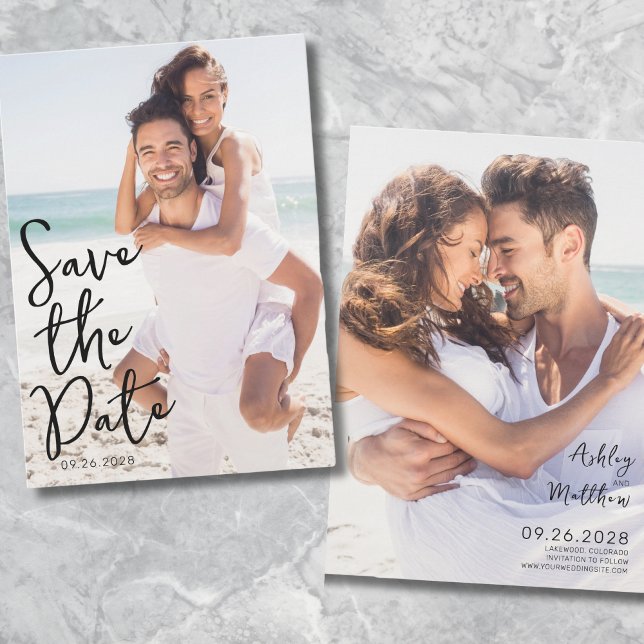 Save The Date Simple Élégant Script Photo Mariage (Simple Elegant Script Typography Photo Wedding Save The Date)