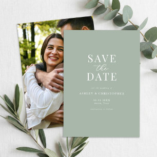 Save The Date Simple Élégant Vert Sauge Photo Mariage