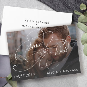 Save The Date Simple élégante calligraphie script photo mariage