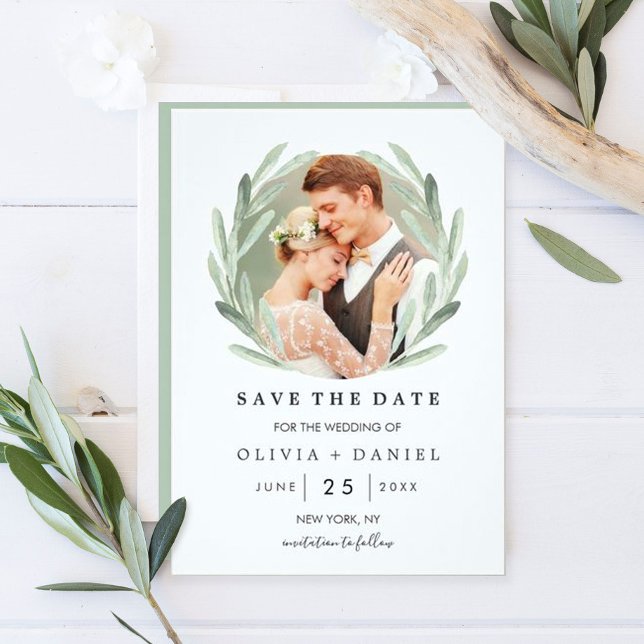 Save The Date Simple élégante couronne mariage Enregistrer la ph (Créateur téléchargé)
