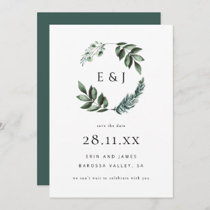 Save The Date Simple Élégante Verdure Minimaliste Wreath Enregis