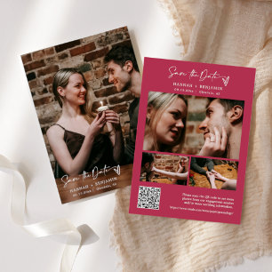 Save The Date Simple élégante Viva Magenta QR Code photo