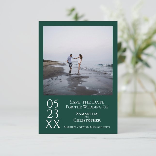 Save The Date Simple Emerald Green Modern Minimal Mariage photo (Debout devant)