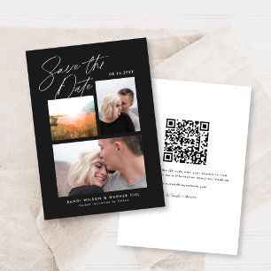 Save The Date Simple et élégant noir trois photos écriture manus