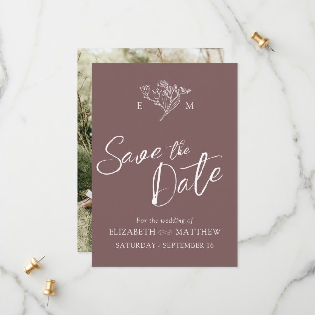 Save The Date Simple fleur sauvage brun blanc photo