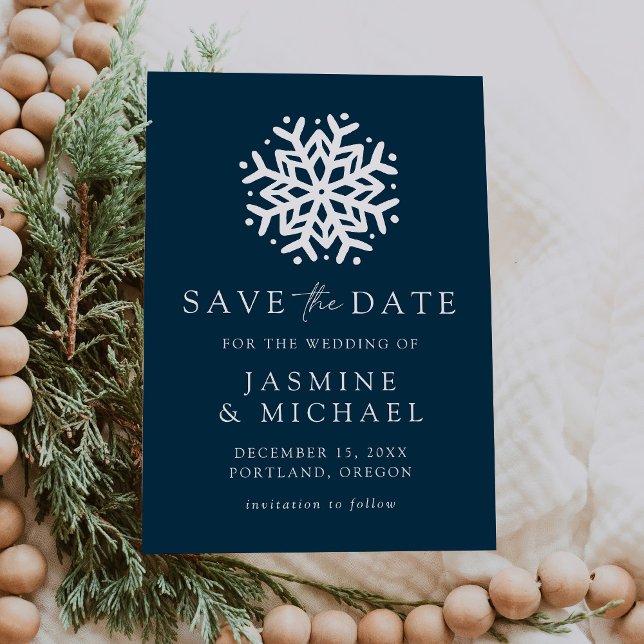 Save The Date Simple Flocon de Neige Navy (Créateur téléchargé)