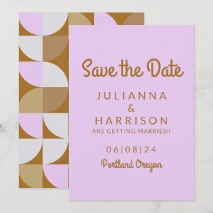 Save The Date Simple Géométrique Ludique Violet Lilas et Rouille