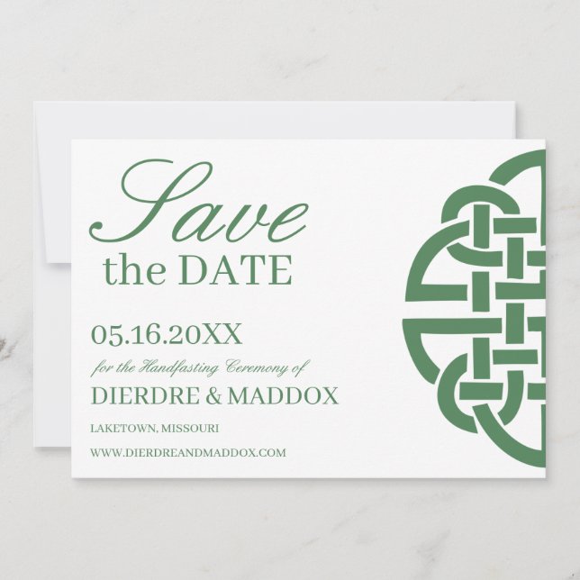 Save The Date Simple Green Celtic Knot Handfasting (Devant)