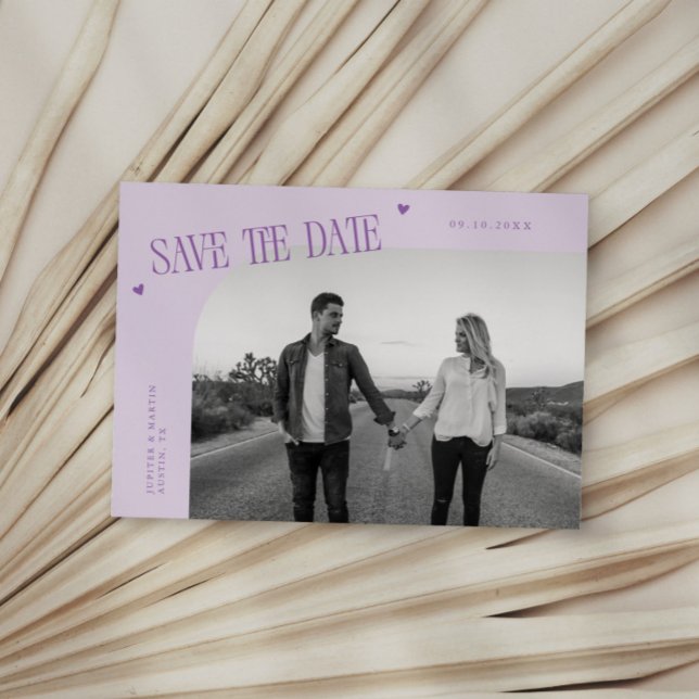 Save The Date Simple Heart Lilac Curved Frame Photo (Créateur téléchargé)