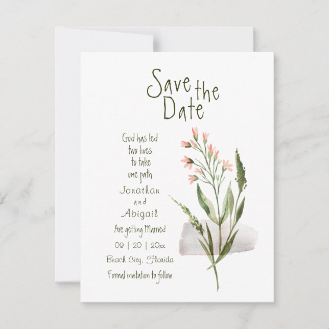 Save The Date Simple Jolie Fleurs Roses Mariage chrétien (Devant)
