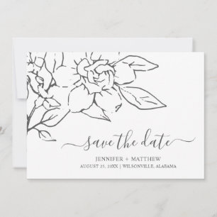 Save The Date Simple Line Art Magnolia Floral Mariage élégant