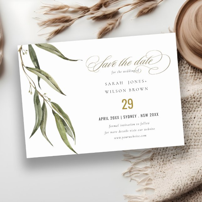 Save The Date Simple mariage botanique d'eucalyptus à l'aquarell (Créateur téléchargé)
