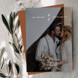 Save The Date Simple Mariage Monogramme photo en terre cuite