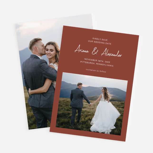 Save The Date Simple Mariage photo Script Terracotta (Créateur téléchargé)