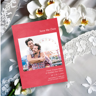 Save The Date Simple Metallic Effect Engaged Gay Couple Photo