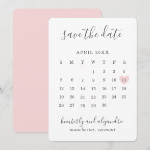 Save The Date Simple mignon Mariage de Calender Coeur Rose