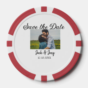 save the date simple minimal add photo date name poker chips