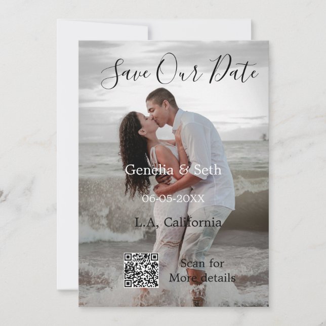 Save the date simple minimal QR scan code details  (Front)