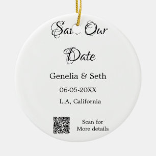 Save the date simple minimal QR scan code details Ceramic Ornament