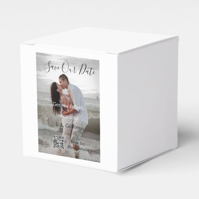Save the date simple minimal QR scan code details  Favor Box (Front Side)