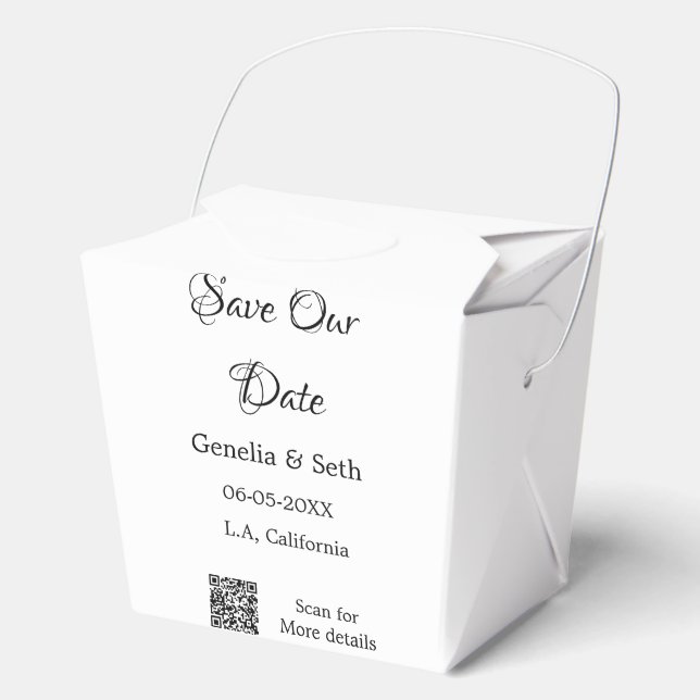 Save the date simple minimal QR scan code details  Favor Box (Front)
