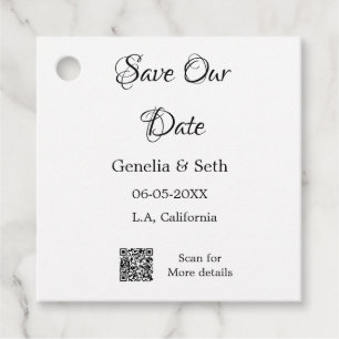 Save the date simple minimal QR scan code details Favour Tags