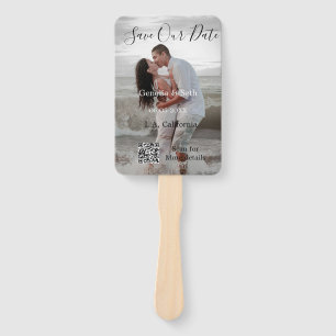 Save the date simple minimal QR scan code details  Hand Fan