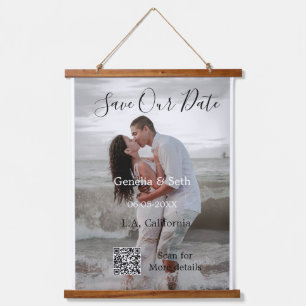 Save the date simple minimal QR scan code details  Hanging Tapestry