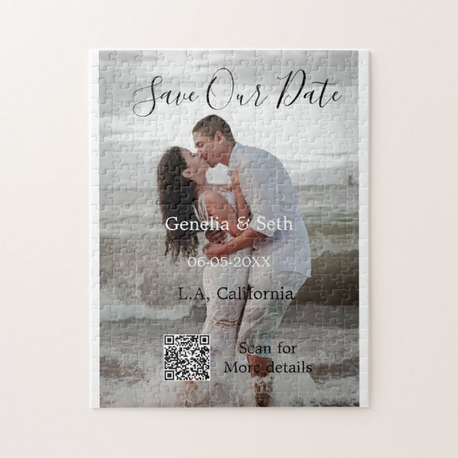 Save the date simple minimal QR scan code details  Jigsaw Puzzle (Vertical)