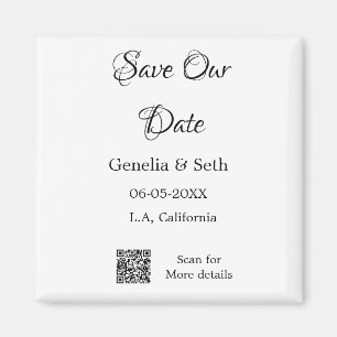 Save the date simple minimal QR scan code details Magnet