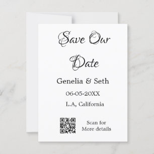 Save the date simple minimal QR scan code details  Postcard