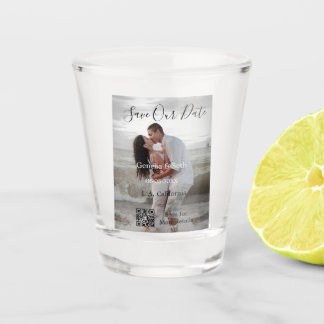 Save the date simple minimal QR scan code details  Shot Glass