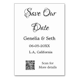 Save the date simple minimal QR scan code details  Table Number