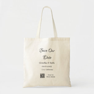Save the date simple minimal QR scan code details  Tote Bag