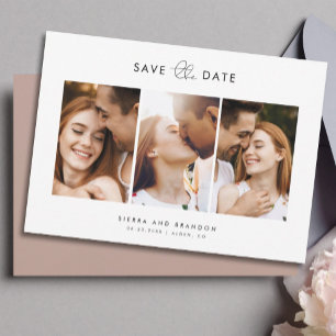 Save The Date Simple minimaliste Moderne 3 Photo Collage Script
