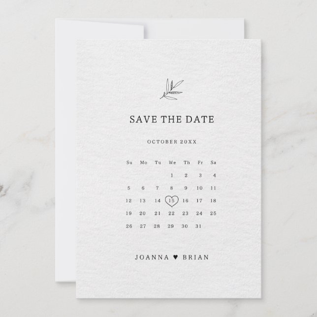 Save The Date Simple minimaliste moderne Eucalyptus Olive Mariag (Devant)