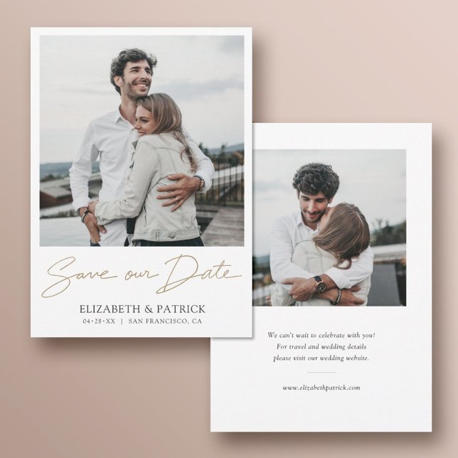 Save The Date Simple Modern Gold Script 2 Mariage photo (Créateur téléchargé)