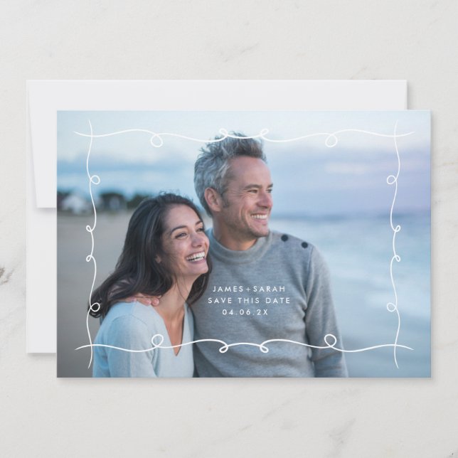 Save The Date Simple MoDeRN MINIMAL SwirlS Mariage de cadre phot (Devant)