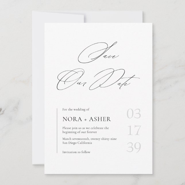 Save The Date Simple Modern Minimalist Elegant Script Wedding (Devant)