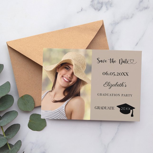 Save The Date Simple modern photo mocha beige Graduation (Créateur téléchargé)